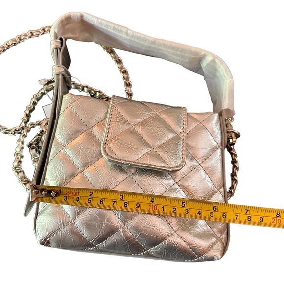 No Rest for Bridget Crushed Silver Padded Textured Clutch with Woven Chain Strap - Picture 6 of 8